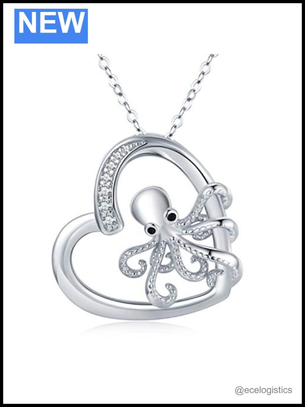 925 Sterling Silver Octopus Heart Pendant Necklace Ocean Jewelry